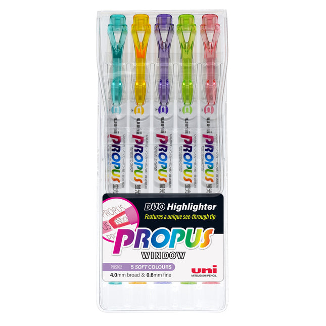 Uni Propus Double-Ended Highlighter Pastel - Pack of 5