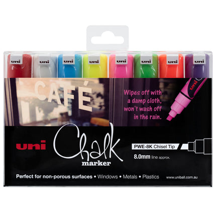 Uni Chalk Marker 8.0mm Chisel Tip 8 Pack