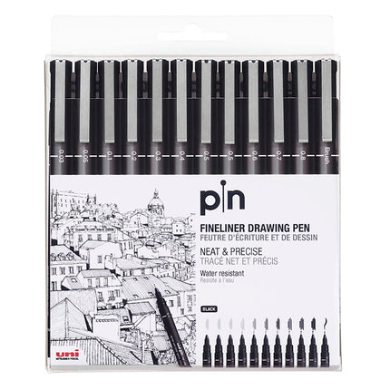 Uni Pin Fineline Permanent Drawing - Set of 12