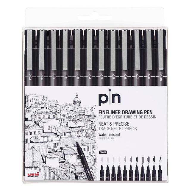Uni Pin Fineline Permanent Drawing - Set of 12