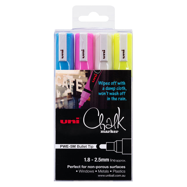 Uni Chalk Marker 1.8-2.5mm Bullet Tip 4 Pack