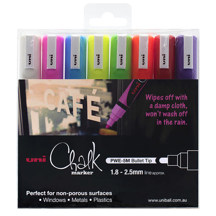 Uni Chalk Marker 1.8-2.5mm Bullet Tip 8 Pack