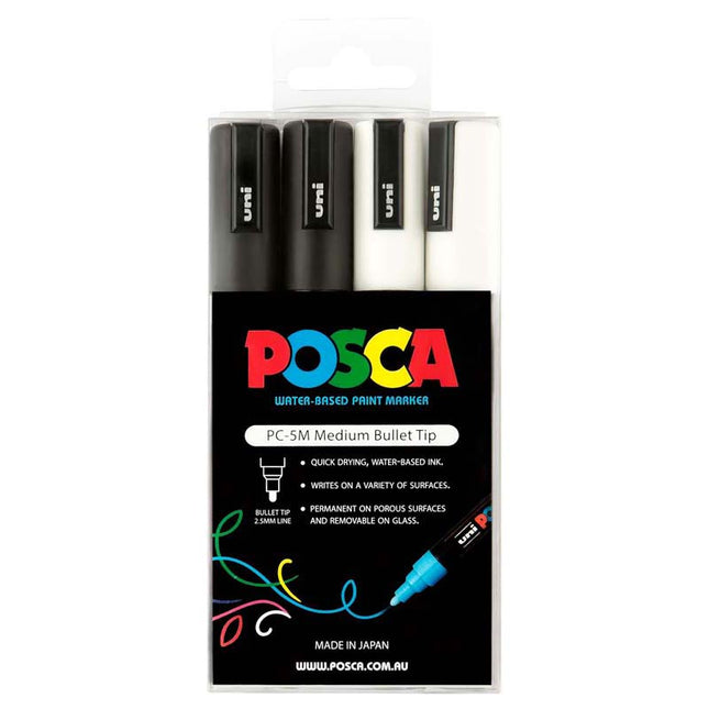 Uni Posca Marker PC-5M Black & White - Pack of 4