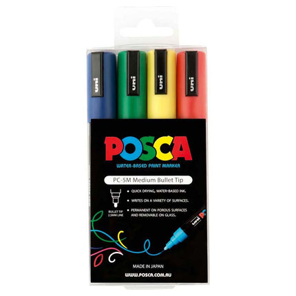 Uni Posca Marker PC-5M Green Yellow Red Blue - Pack of 4