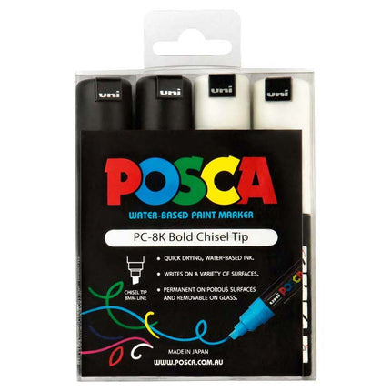 Uni Posca Marker PC-8K Black & White - Pack of 4
