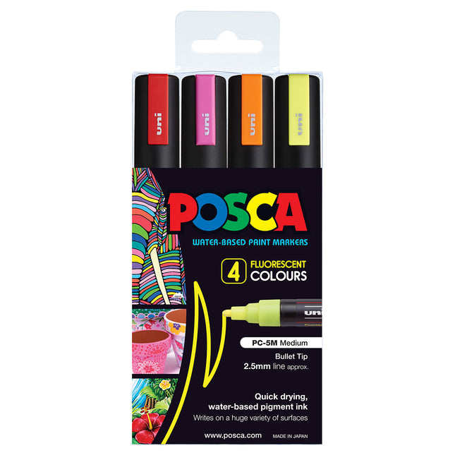 Uni Posca Marker PC-5M Fluoro Colours - Pack of 4