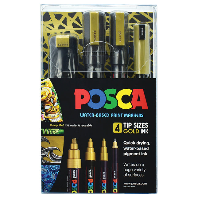 Uni Posca Marker Mixed Tips - Gold - Set of 4
