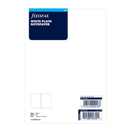 Filofax Organiser - Refill A5 - Notepaper Plain - White