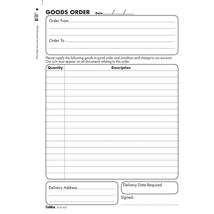 Collins Goods Order - A5 - 100 Duplicate Forms - No Carbon Required