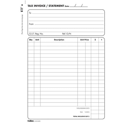 Collins Tax Invoice - A5 - 100 Duplicate Forms - No Carbon Required