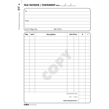 Collins Tax Invoice - A5 - 50 Triplicate Forms - No Carbon Required