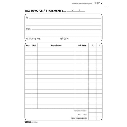 Collins Tax Invoice - A5 Pad - 50 Duplicate Forms -  No Carbon Required