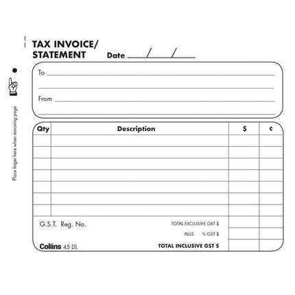 Collins Tax Invoice - 45DL - 100 Duplicate Forms - No Carbon Required