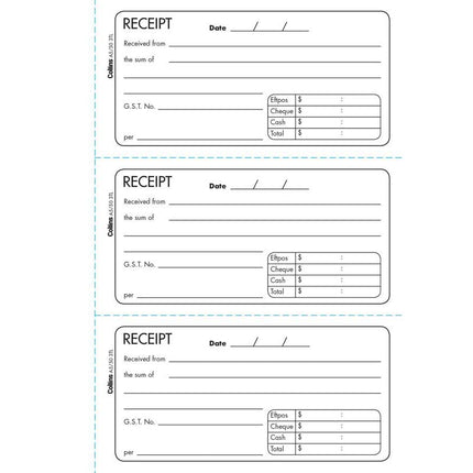Collins Cash Receipt - A5 - 150 Triplicate Forms - No Carbon Required