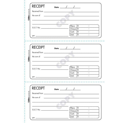 Collins Cash Receipt - A5 - 150 Triplicate Forms - No Carbon Required