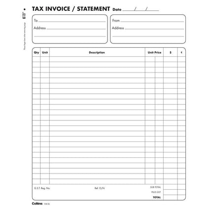 Collins Tax Invoice - 108DL - 100 Duplicate Forms - No Carbon Required