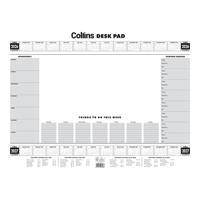 Collins A2 Executive Desk Pad - 50 leaf - 2026/2027