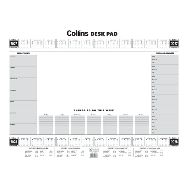 Collins A2 Executive Desk Pad - 50 leaf - 2027/2028