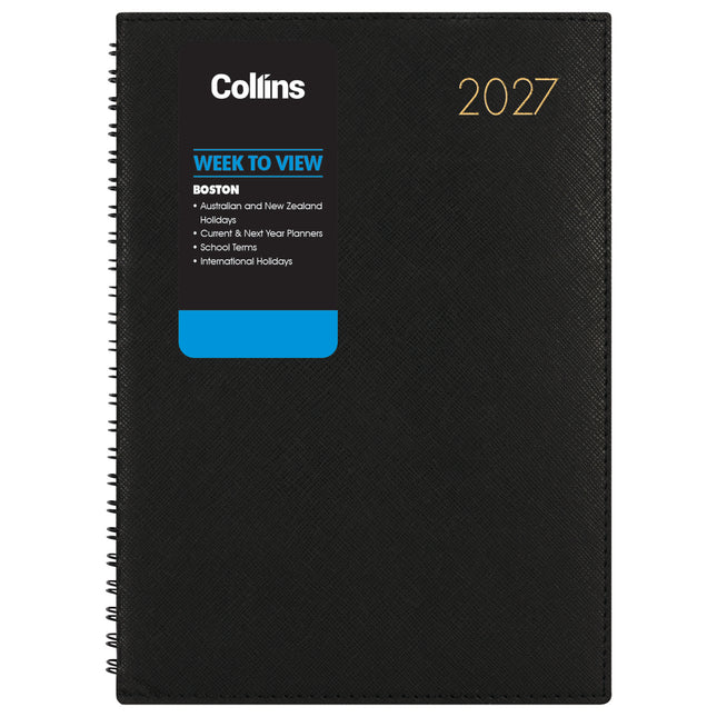 Collins Diary Boston A4 - Week To View - Black 2027