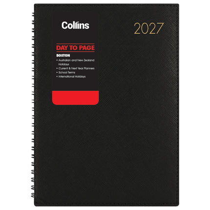 Collins Diary Boston A5 - Day To Page Wiro Diary - Black 2027