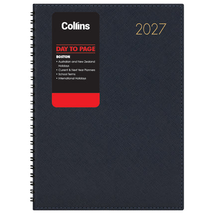 Collins Diary Boston A5 - Day To Page Wiro Diary - Navy 2027