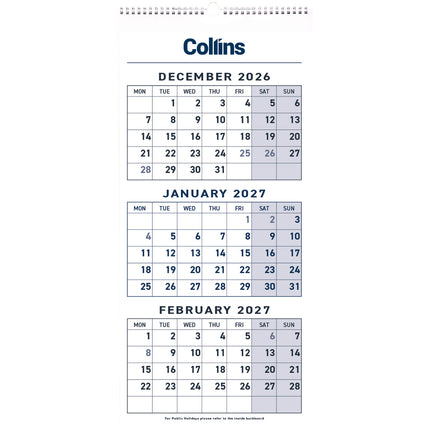 Collins Calendar - Three Month To View - Wiro 2027
