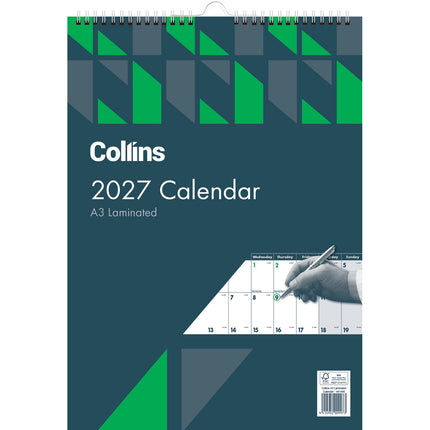 Collins Calendar A3 - Month To View - Laminated Wiro 2027