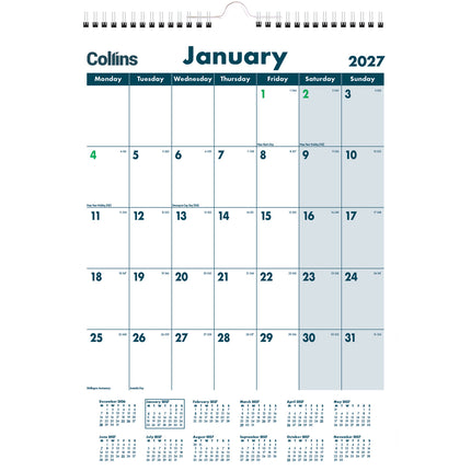 Collins Calendar A3 - Month To View - Laminated Wiro 2027