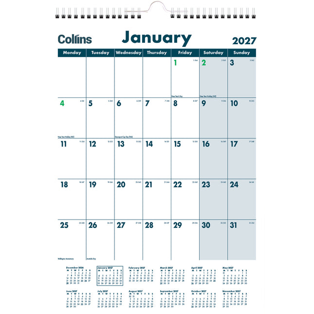 Collins Calendar A3 - Month To View - Laminated Wiro 2027