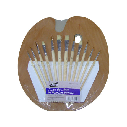 DAS Brush Set On Wooden Palette With 12 Paint Brushes