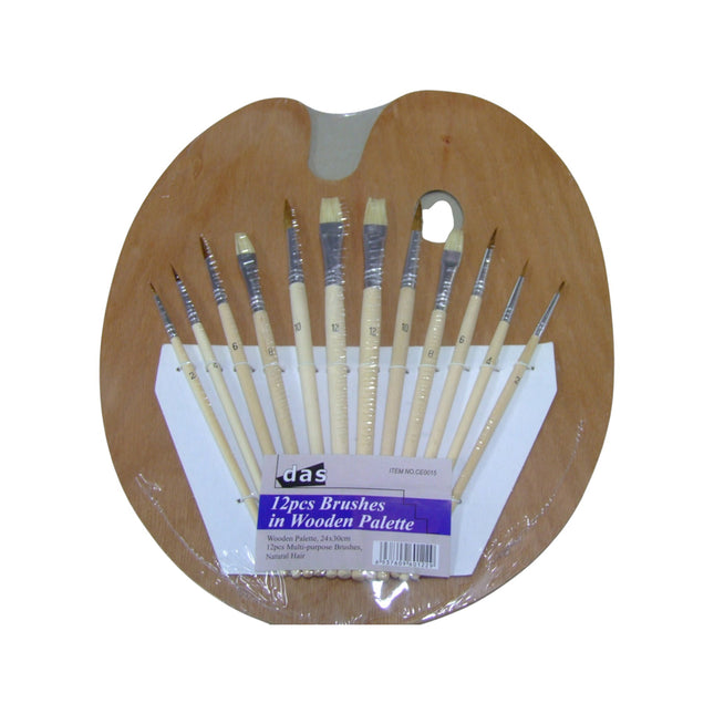 DAS Brush Set On Wooden Palette With 12 Paint Brushes