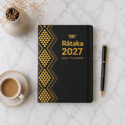 Tuhi Diary B5 - Day to View - Premium Rataka Black & Gold - 2027