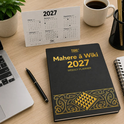 Tuhi Diary B5 - Week to View - Premium Mahere a Wiki Black & Gold - 2027