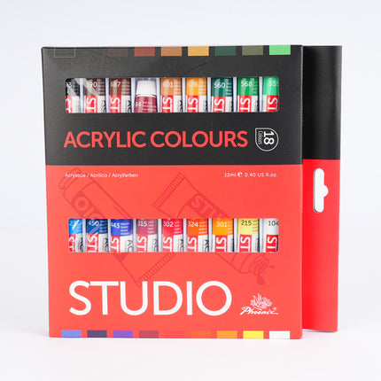 Phoenix Acrylic Paint Colour 12ml - Set of 18