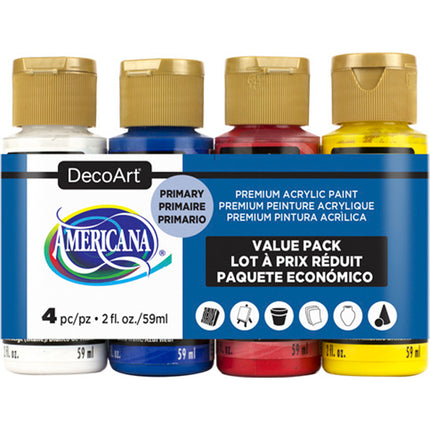 DecoArt Americana Acrylic Primary Colours 59ml - Pack of 4