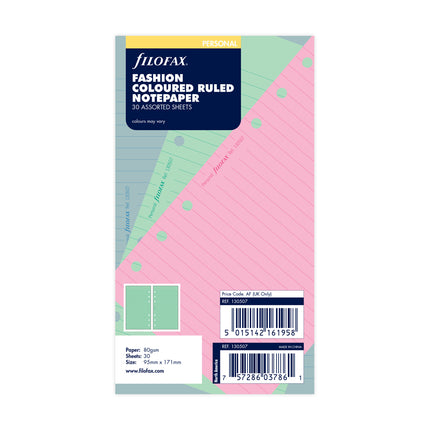 Filofax Organiser - Refill Personal - Notepaper Ruled Assorted Colours