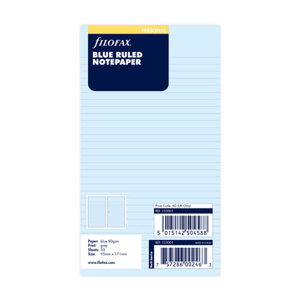 Filofax Refill - Personal - Notepaper Ruled - Blue