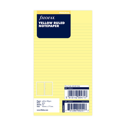 Filofax Refill - Personal - Notepaper Ruled - Yellow
