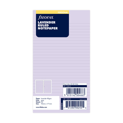 Filofax Refill - Personal - Notepaper Ruled - Lavender
