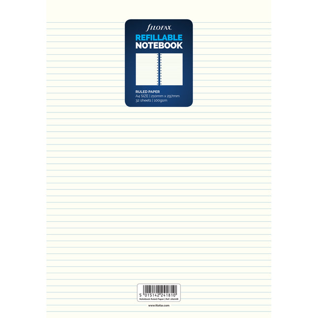 Filofax Refill - A4 - Notebook - Notepaper Ruled - White