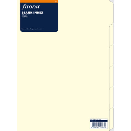 Filofax Accessory - Dividers Blank 6 Tabs - A4 - Cotton Cream