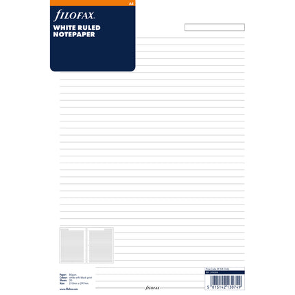 Filofax Organiser - Refill A4 - Notepaper Ruled - White