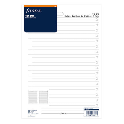 Filofax Organiser - Refill A4 - To Do Lists - White