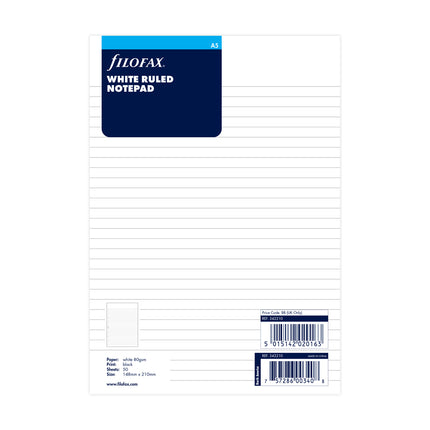 Filofax Organiser - Refill A5 - Notepad Ruled - White