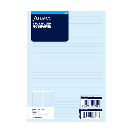 Filofax Organiser - Refill A5 - Notepaper Ruled - Blue