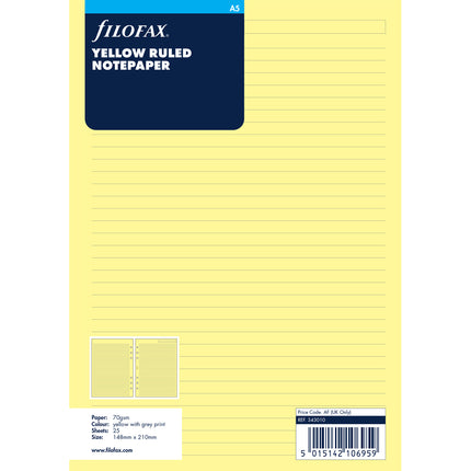Filofax Organiser - Refill A5 - Notepaper Ruled - Yellow