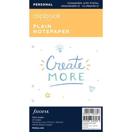 Filofax Clipbook - Refill Personal - Notepaper Plain - White