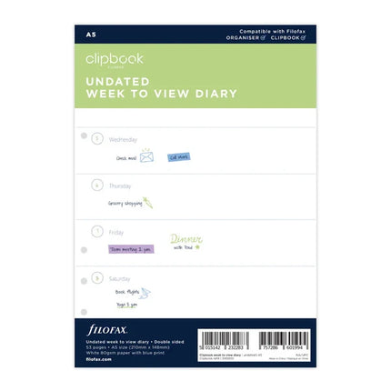 Filofax Clipbook - Refill A5 - Week To View - Diary Undated