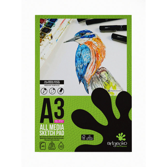 Artgecko Pro All Media Sketchpad 150gsm White Paper - A3