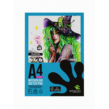 Artgecko Pro Watercolour Sketchpad 300gsm White Paper - A4